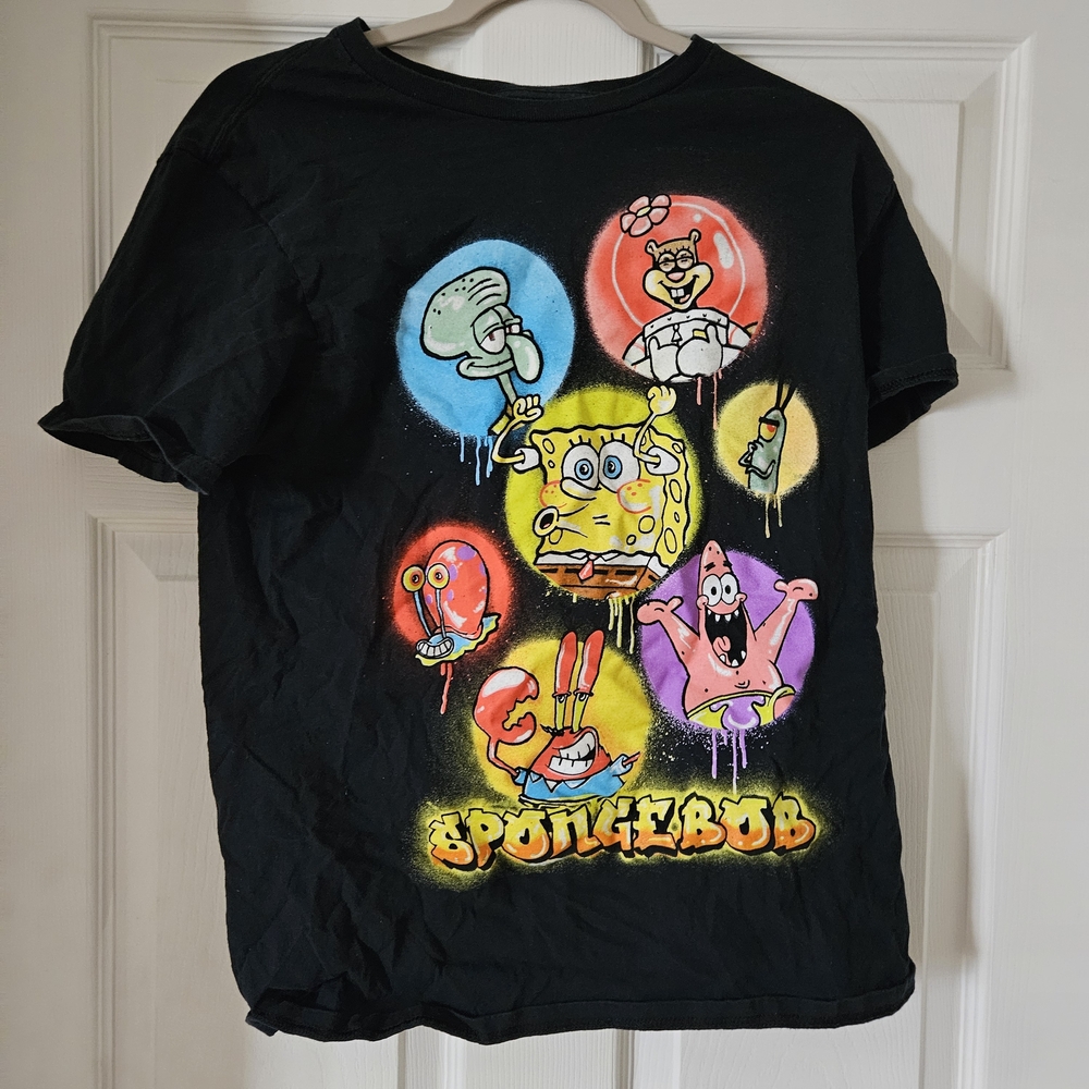 Nickelodeon Spongebob T-Shirt Mens M Black Short Sleeve Crew Neck Graphic Tee